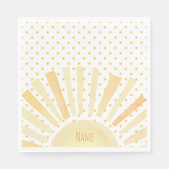 Serviette En Papier Aquarelle soleil orange jaune À petits pois été (Devant)