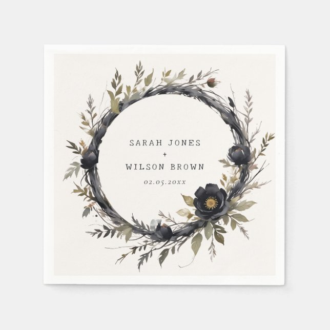 Serviette En Papier Aquarelle sombre gothique Rose noir Mariage de cou (Devant)