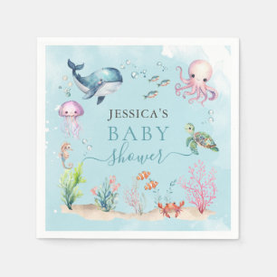 Serviette En Papier Aquarelle sous le Baby shower d'animaux marins