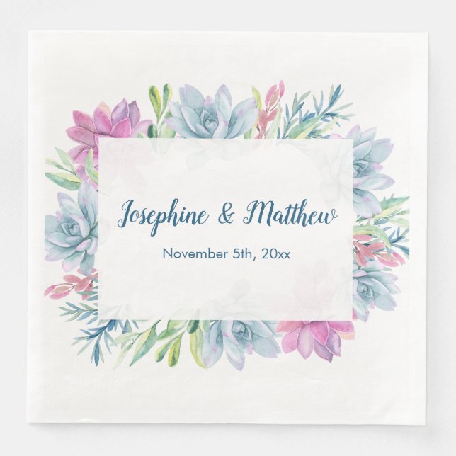 Serviette En Papier Aquarelle Succulents Mariage serviettes (Devant)