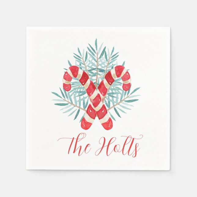 Serviette En Papier Aquarelle Sucre de canne de Noël Personnalisé (Devant)