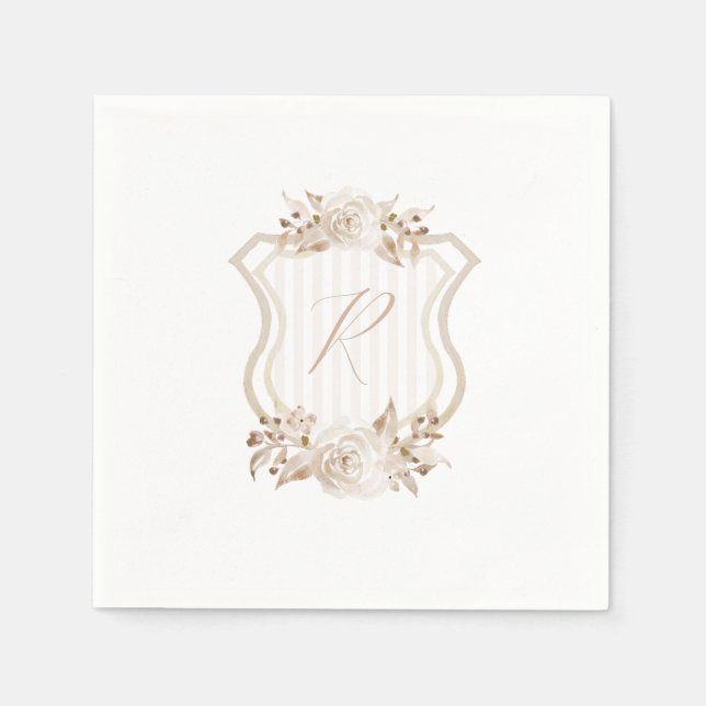 Serviette En Papier Aquarelle Tan Monogramme Floral (Devant)