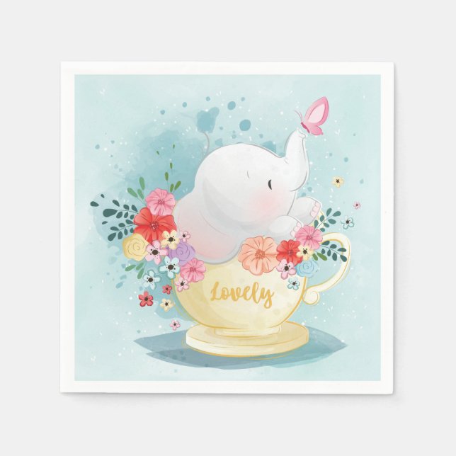Serviette En Papier Aquarelle Teacup Elephant (Devant)