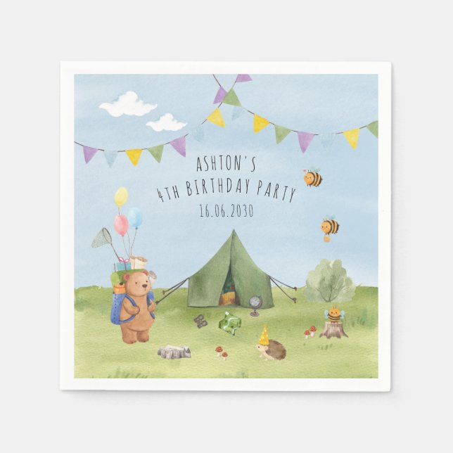 Serviette En Papier Aquarelle Teddy Bear, Aventure anniversaire (Devant)