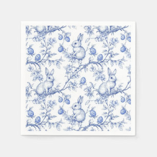 Serviette En Papier Aquarelle Toile De Jouy Bleu Bunny Pâques