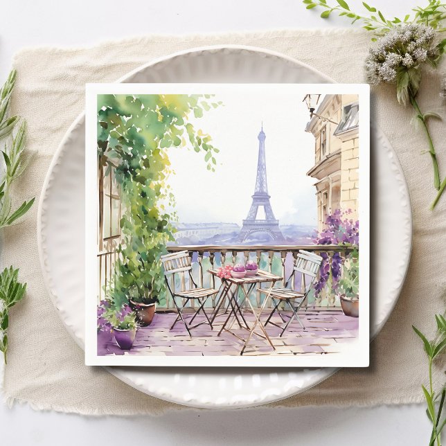 Serviette En Papier Aquarelle Tour Eiffel Paris Café français (Créateur téléchargé)