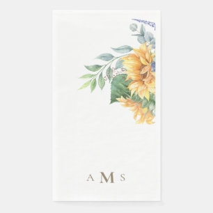 Serviette En Papier Aquarelle Tournesols Monogramme II