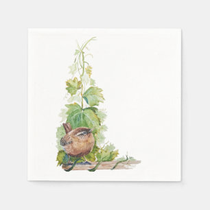 Serviette En Papier Aquarelle Troglodyte Oiseau Vignoble Raisins Feuil