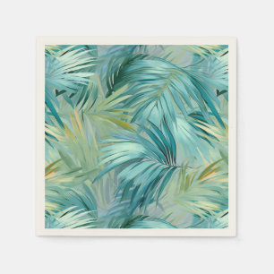 Serviette En Papier Aquarelle Tropical Blue Palm Leaf
