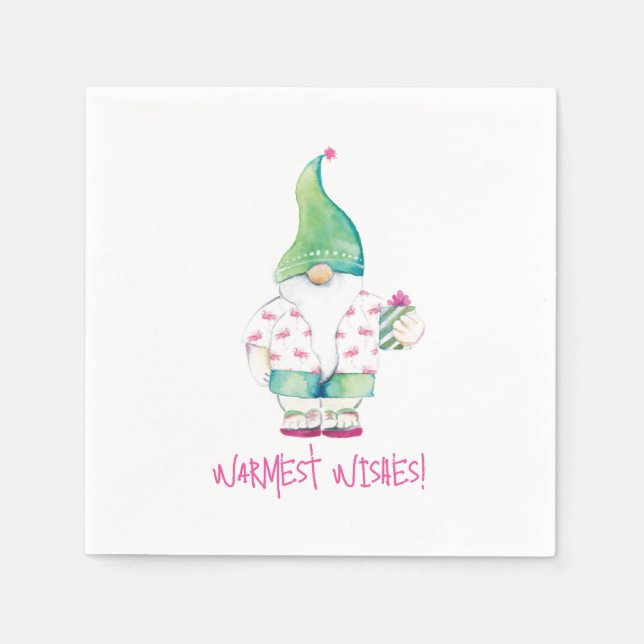 Serviette En Papier Aquarelle Tropical Christmas Père Noël (Devant)