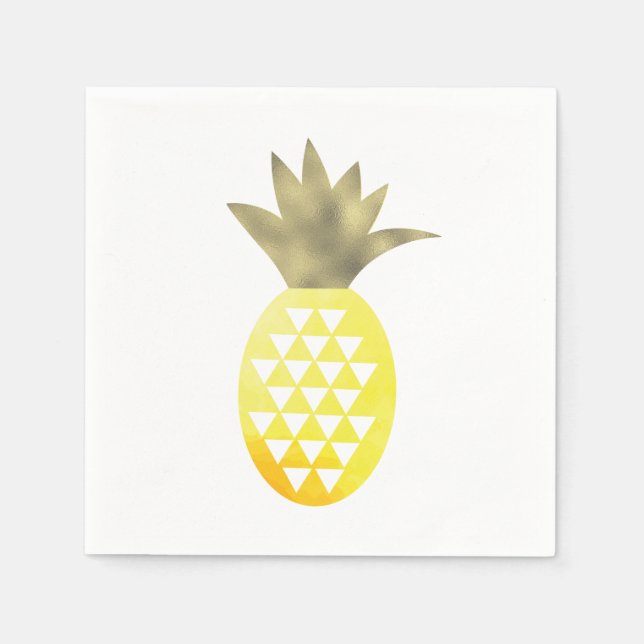Serviette En Papier Aquarelle Tropical Foil Gold Ananas (Devant)
