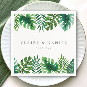 Serviette En Papier Aquarelle Tropical Green Feuille Mariage blanc
