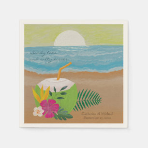 Serviette En Papier Aquarelle Tropical Ocean Beach Floral Mariage
