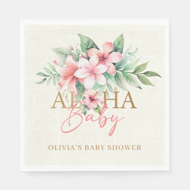 Serviette En Papier Aquarelle Tropical Rose Floral Baby shower Aloha (Devant)