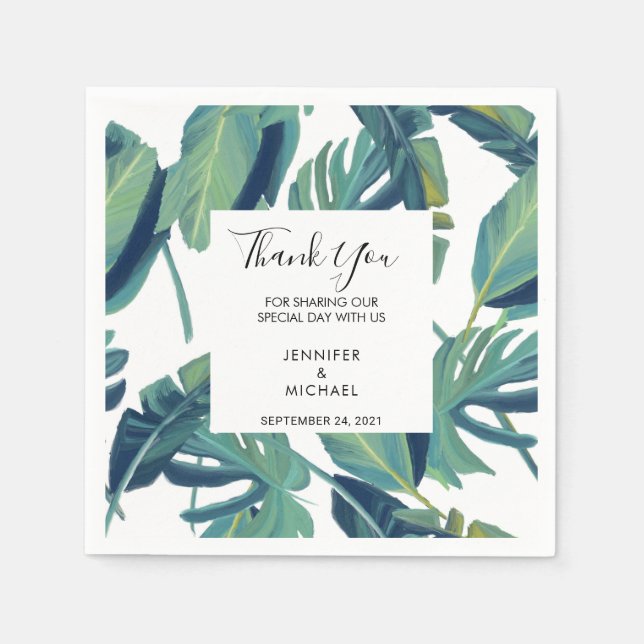 Serviette En Papier Aquarelle tropicale feuille Merci mariage (Devant)