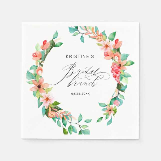 Serviette En Papier Aquarelle tropicale rose florale Brunch nuptial (Devant)