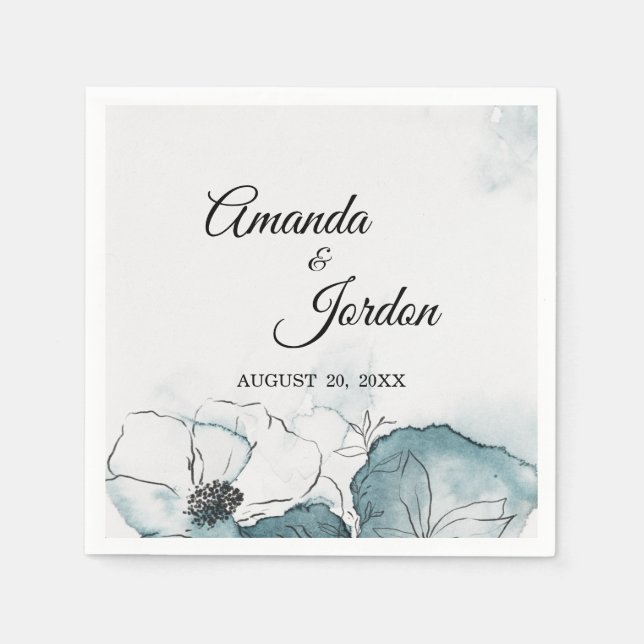 Serviette En Papier Aquarelle turquoise Croquis Mariage Cocktail Napki (Devant)