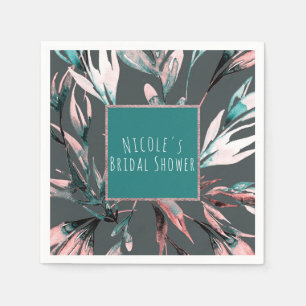 Serviette En Papier Aquarelle turquoise Gris de corail Glam botanique 