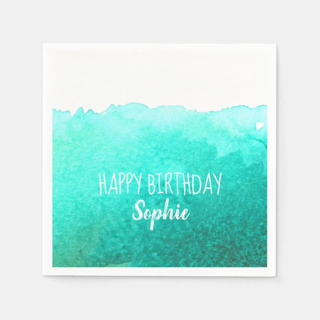 Serviette En Papier Aquarelle turquoise mignonne Joyeux anniversaire p (Devant)