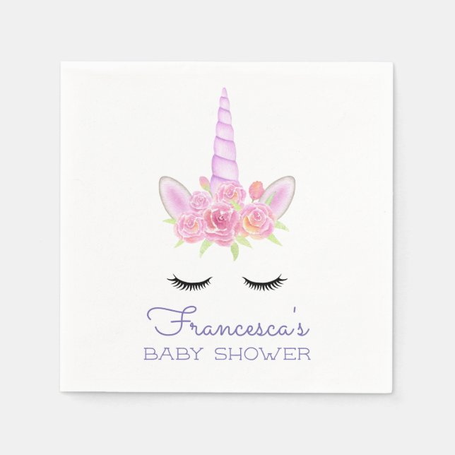 Serviette En Papier Aquarelle Unicorn Fleurs Baby shower (Devant)