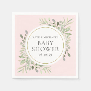 Serviette En Papier Aquarelle Verdure Baby shower Rose Girl Couples