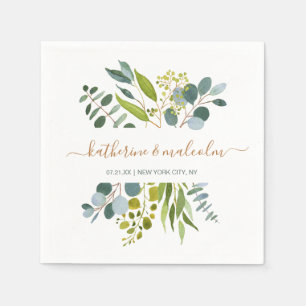 Serviette En Papier Aquarelle verdure feuillage, eucalyptus Mariage