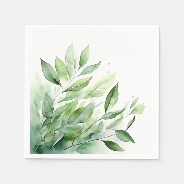 Serviette En Papier Aquarelle Verdure Feuille Elégante Botanique (Devant)