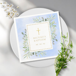 Serviette En Papier Aquarelle Vert Baptême Bleu Baptême Baptême Baptêm