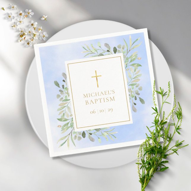Serviette En Papier Aquarelle Vert Baptême Bleu Baptême Baptême Baptêm (Créateur téléchargé)