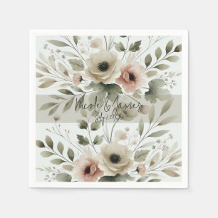 Serviette En Papier Aquarelle vert d'olive kaki Mariage de fleurs