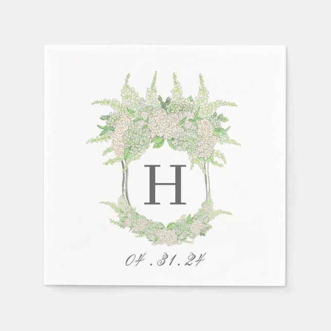 Serviette En Papier Aquarelle Vert et Blanc Hydrangea Crest (Devant)