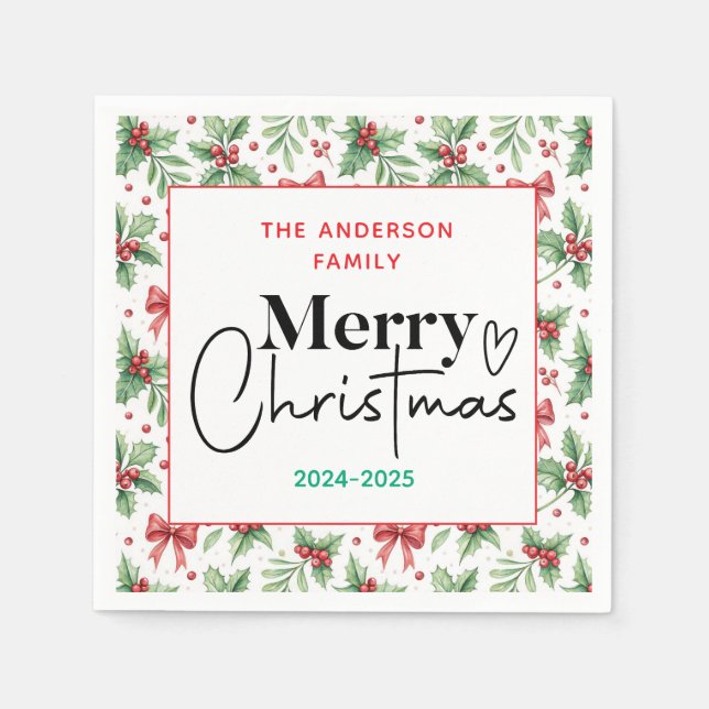 Serviette En Papier : Aquarelle Vert Grass - Fête de Noël (Devant)