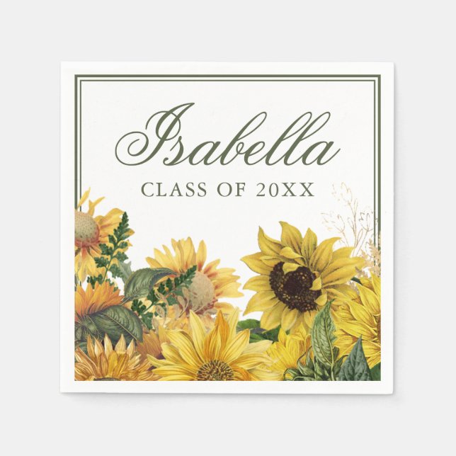 Serviette En Papier Aquarelle Vert Jaune Tournesol Graduation (Devant)