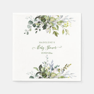 Serviette En Papier Aquarelle verte, Baby shower Eucalyptus