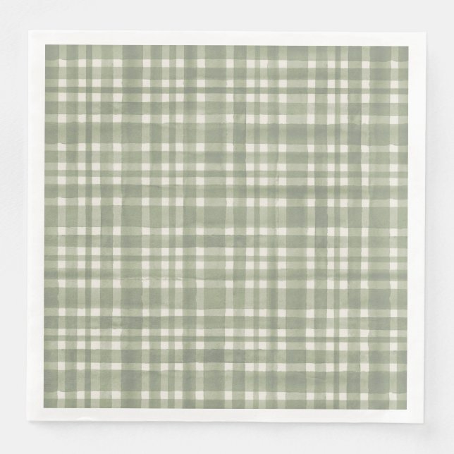 Serviette En Papier Aquarelle verte En vichy plaque de fête (Devant)