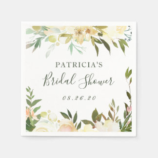 Serviette En Papier Aquarelle verte Fête des mariées florale rustique