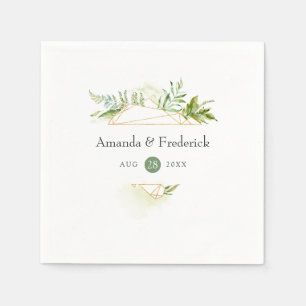 Serviette En Papier Aquarelle verte Mariage de cristal géométrique