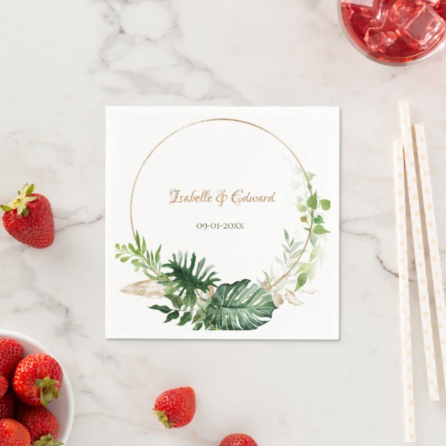 Serviette En Papier Aquarelle verte Monstère tropicale Feuille Papier  (En situation)