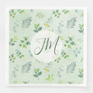 Serviette En Papier Aquarelle verte Motif Monogramme Mariage