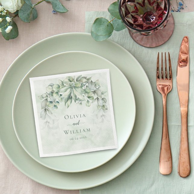 Serviette En Papier Aquarelle verte Sage Eucalyptus Mariage Feuille (Créateur téléchargé)