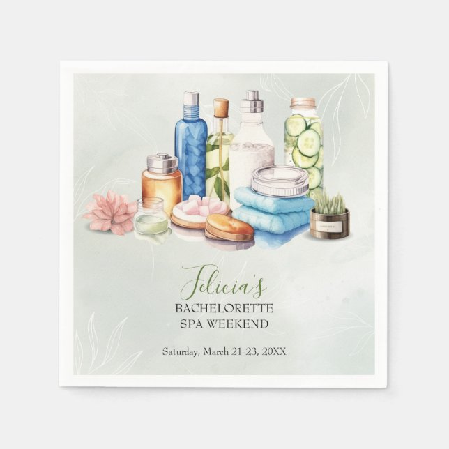 Serviette En Papier Aquarelle verte Spa et Bachelorette bien-être (Devant)