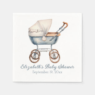 Serviette En Papier Aquarelle vintage Blue Baby Carriage personnalisée