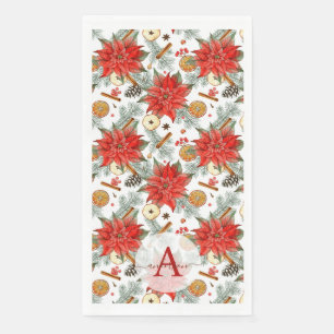 Serviette En Papier Aquarelle vintage Joyeux Noël Rouge Poinsettia
