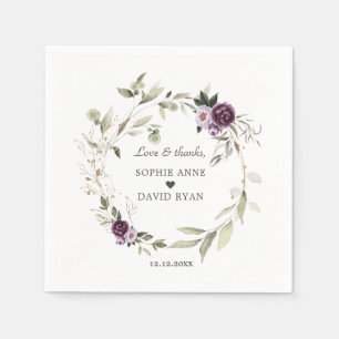 Serviette En Papier Aquarelle violet Fleurs roses Mariage Feuille