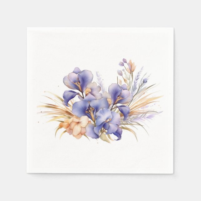 Serviette En Papier Aquarelle violet Iris Bouquet (Devant)