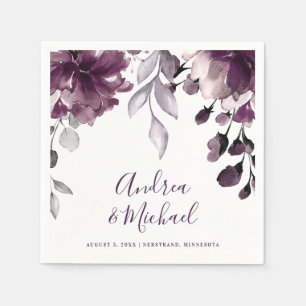 Serviette En Papier Aquarelle violet mariage Jardin Floral Suspendu