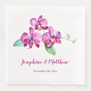 Serviette En Papier Aquarelle violet orchidée Mariage floral