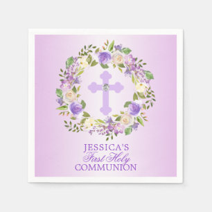 Serviette En Papier Aquarelle violette Fille Florale Première Sainte C