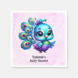 Serviette En Papier Aquarelle violette mignonne Peacock Girl Baby show
