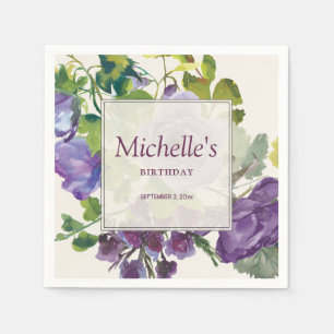 Serviette En Papier Aquarelle violette Vins floraux Anniversaire Nom D
